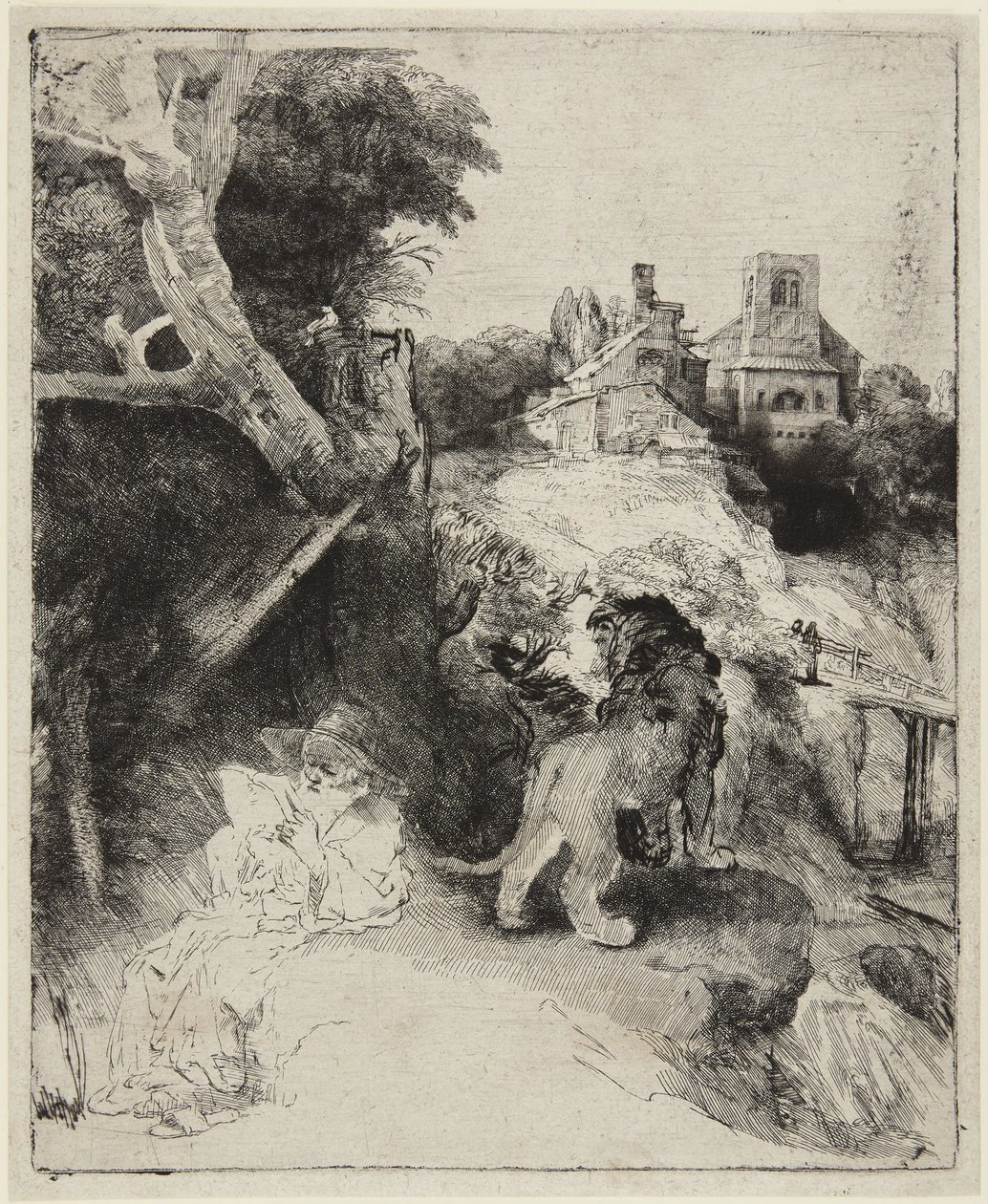 San Girolamo in un paesaggio italiano da Rembrandt van Rijn