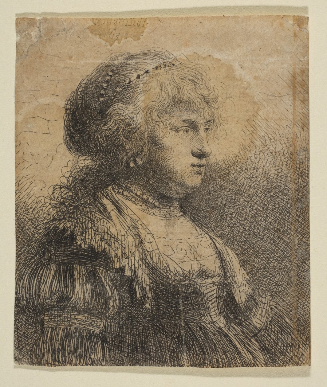 Saskia con perle nei capelli da Rembrandt van Rijn