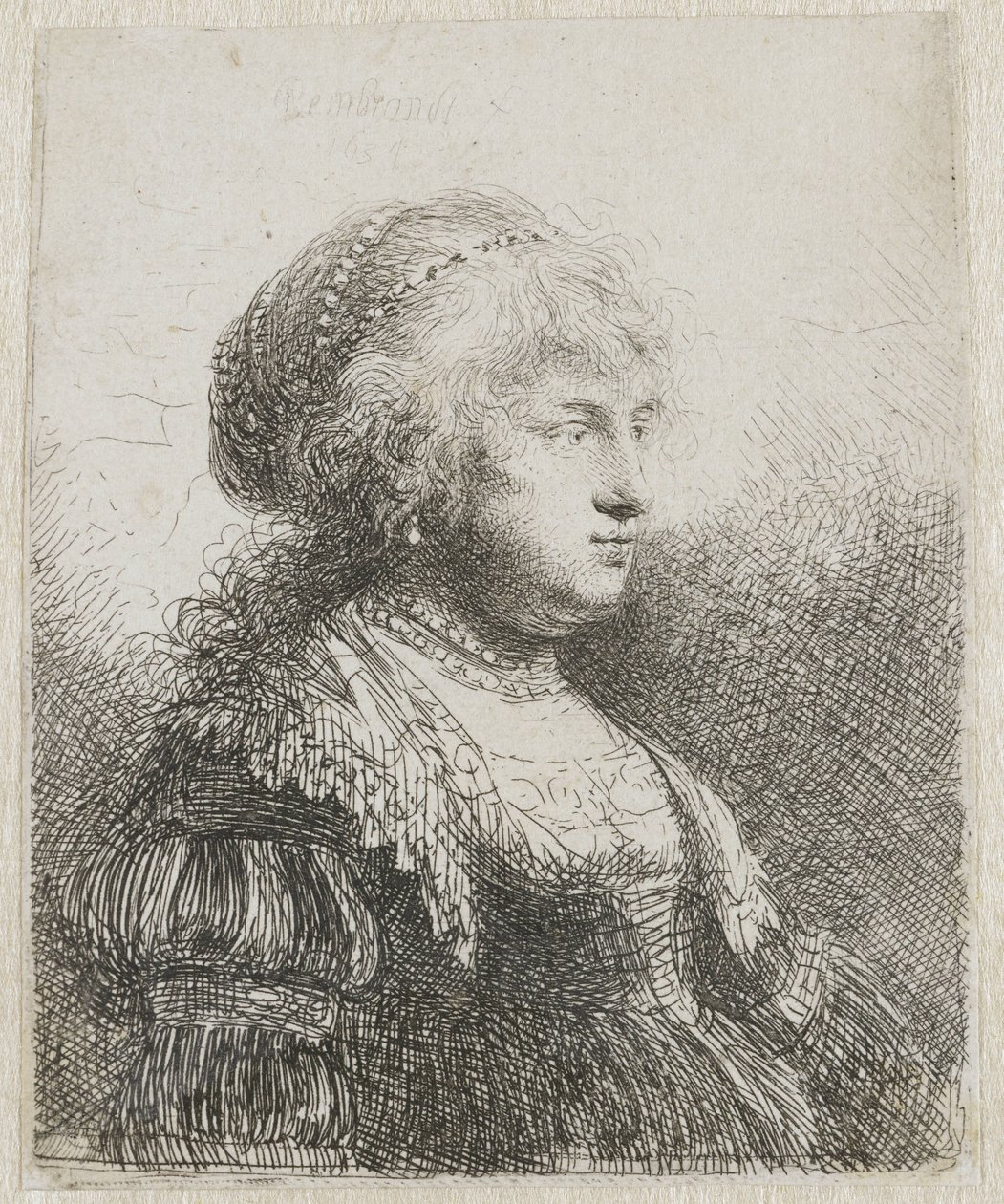 Saskia con perle nei capelli da Rembrandt van Rijn