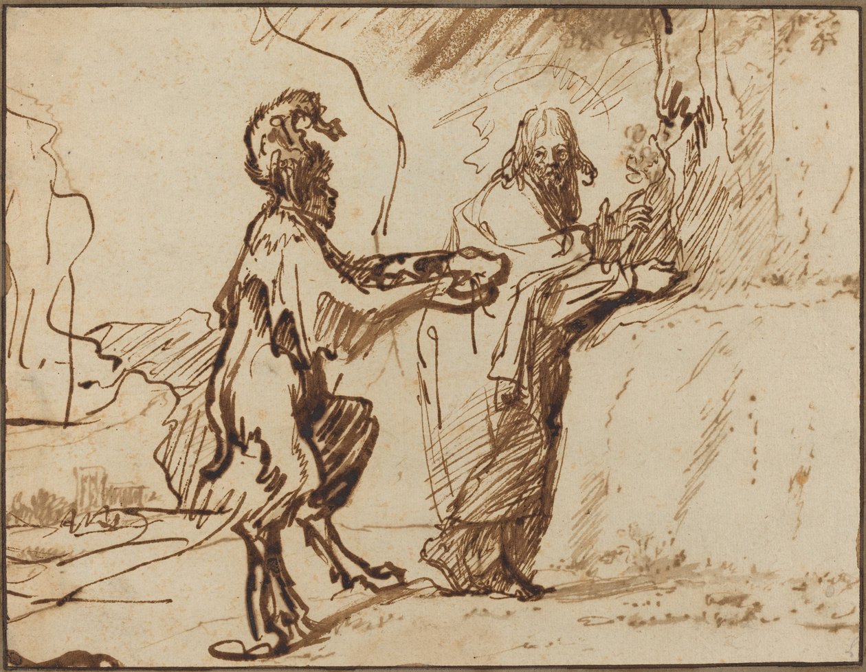 Satana tenta Cristo di trasformare le pietre in pane da Rembrandt van Rijn