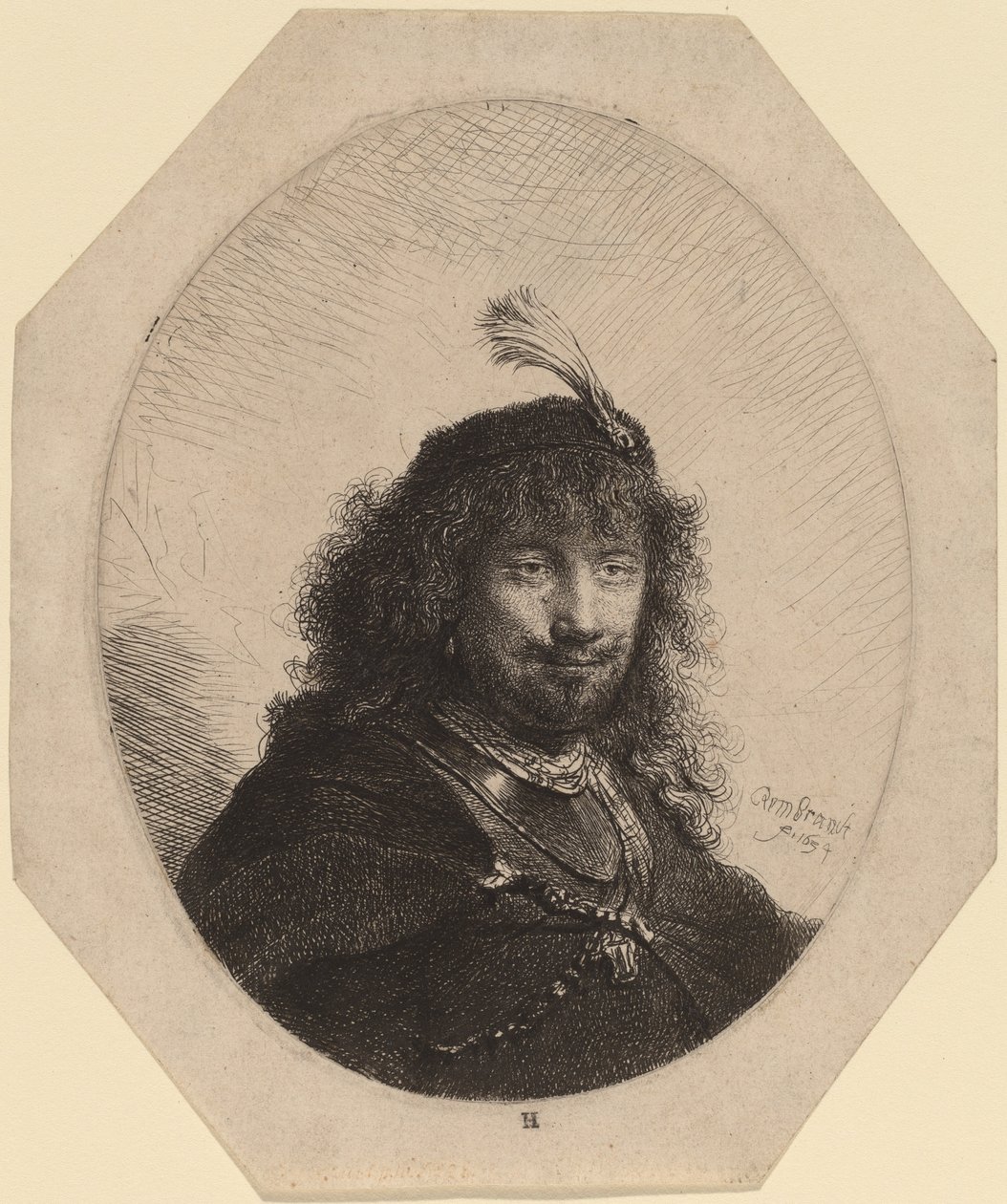 Autoritratto (?) con cappello piumato e sciabola abbassata da Rembrandt van Rijn