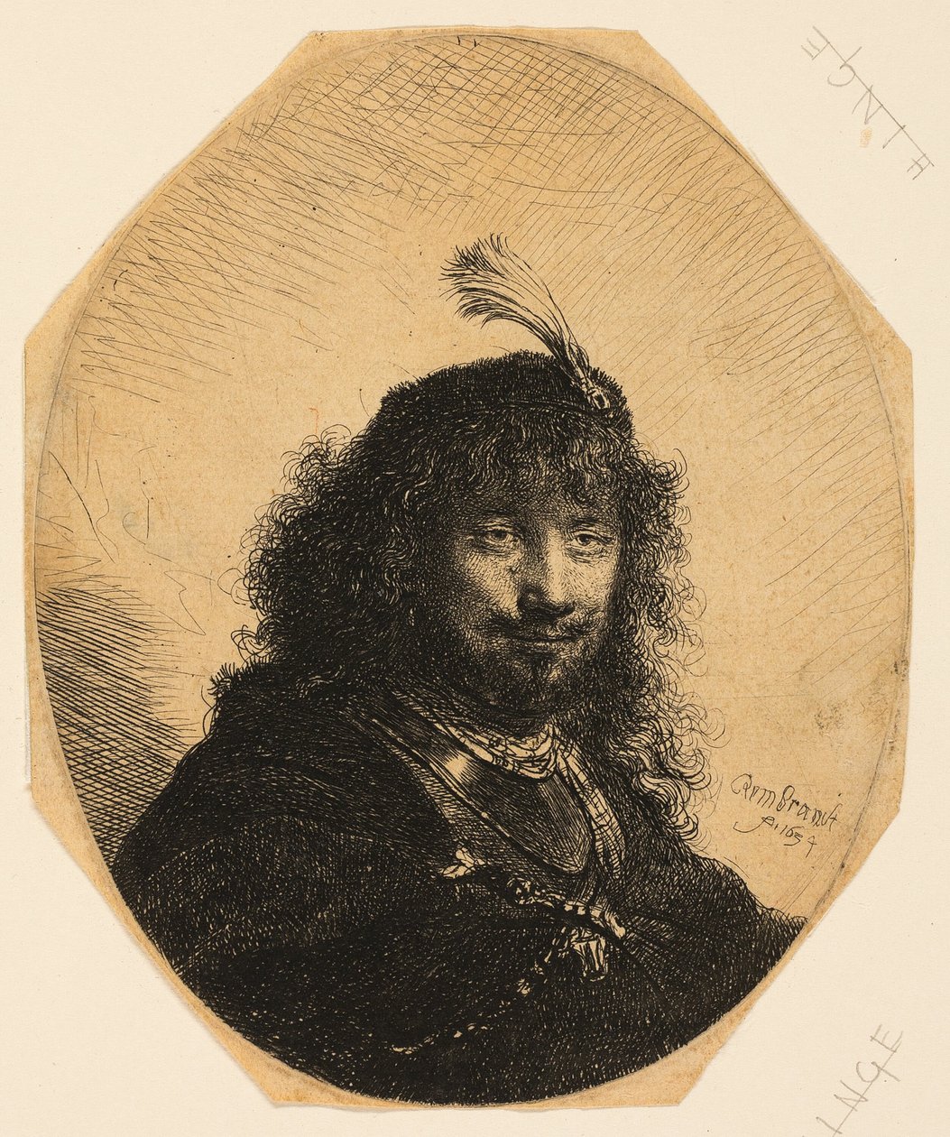 Autoritratto (?) con cappello piumato e sciabola abbassata da Rembrandt van Rijn