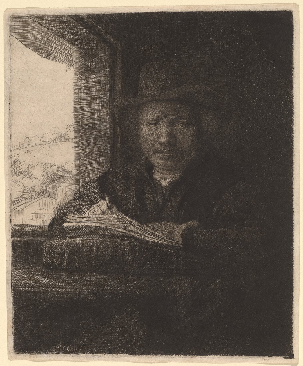 Autoritratto che disegna alla finestra da Rembrandt van Rijn