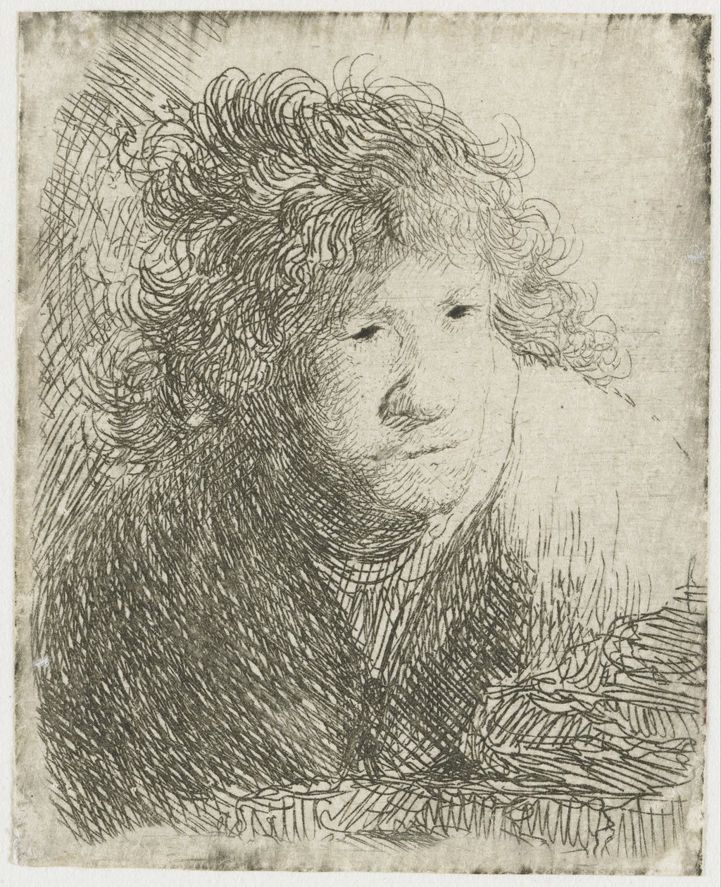 Autoritratto, inclinato in avanti, ascoltando, 1628 da Rembrandt van Rijn