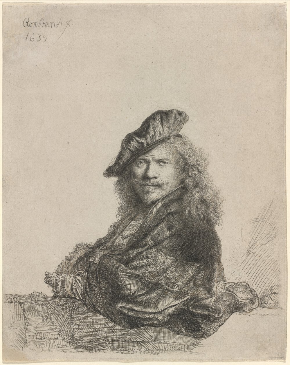 Autoritratto appoggiato a un davanzale di pietra da Rembrandt van Rijn