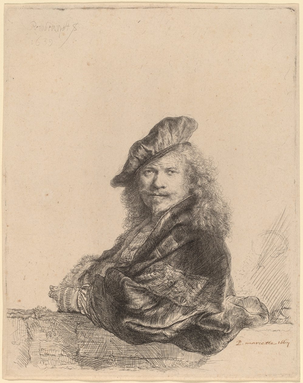 Autoritratto appoggiato a un davanzale di pietra da Rembrandt van Rijn