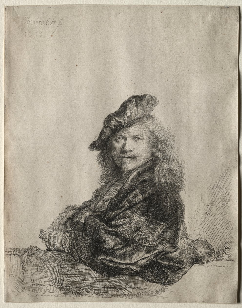 Autoritratto appoggiato a un davanzale di pietra da Rembrandt van Rijn