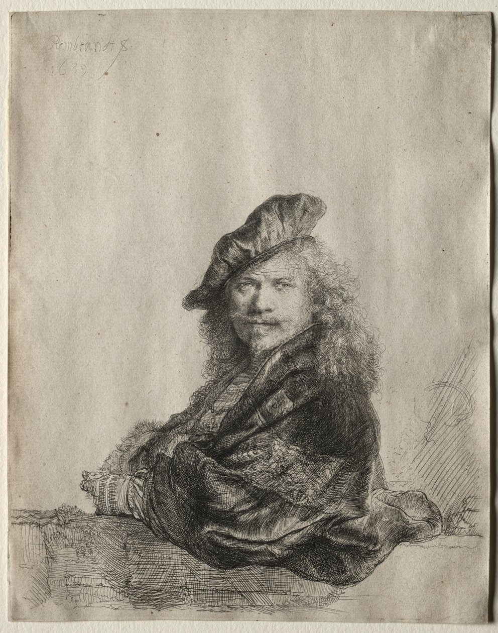 Autoritratto appoggiato a un davanzale di pietra da Rembrandt van Rijn