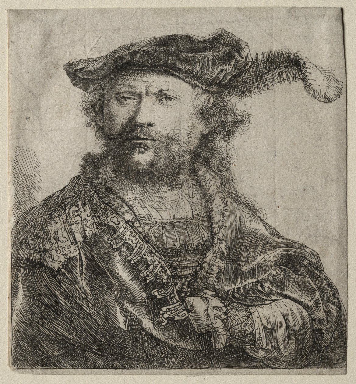 Autoritratto con Berretto di Velluto e Piuma, 1638 da Rembrandt van Rijn
