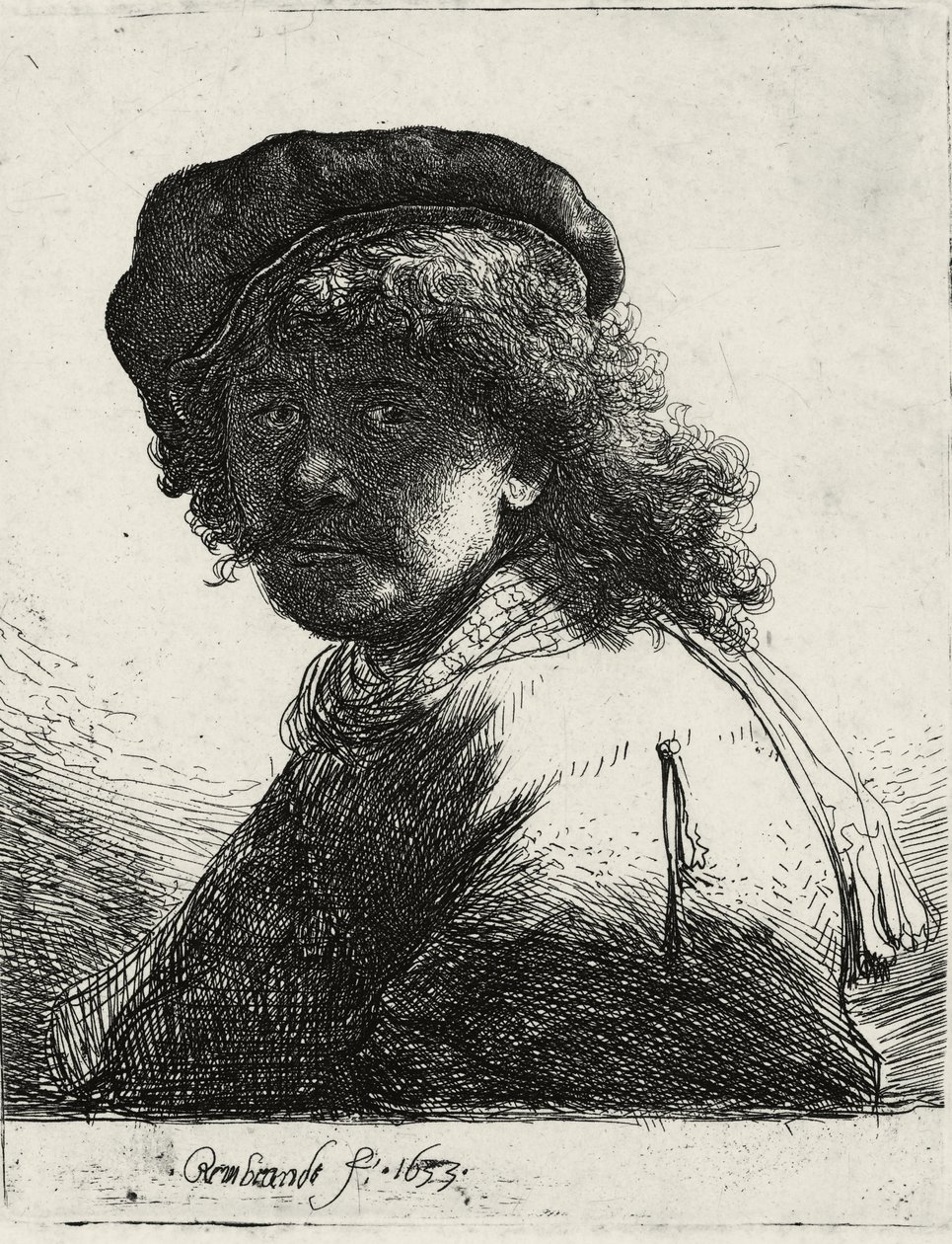 Autoritratto con cappello e sciarpa con il viso scuro, 1633 da Rembrandt van Rijn