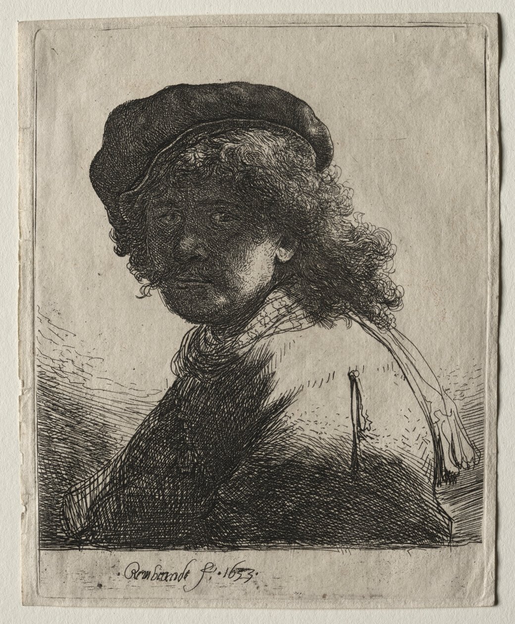 Autoritratto con Cappello e Sciarpa con il Viso Scuro: Busto, 1633 da Rembrandt van Rijn