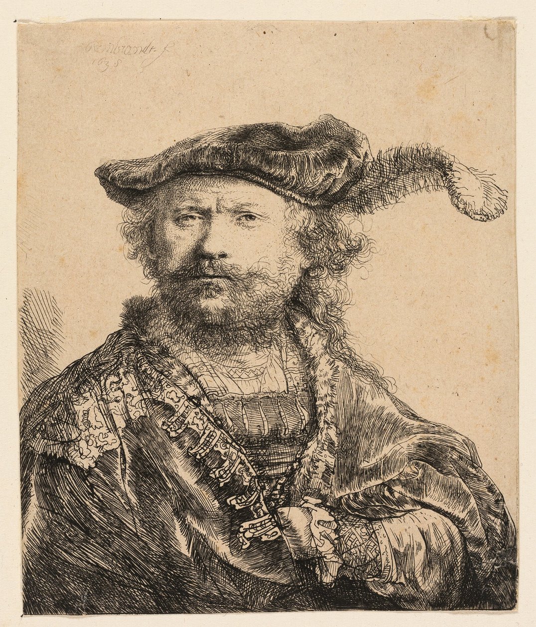 Autoritratto con Berretto di Velluto e Piuma da Rembrandt van Rijn