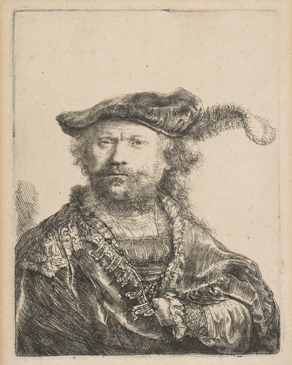 Autoritratto con cappello di velluto con piuma, 1638 da Rembrandt van Rijn