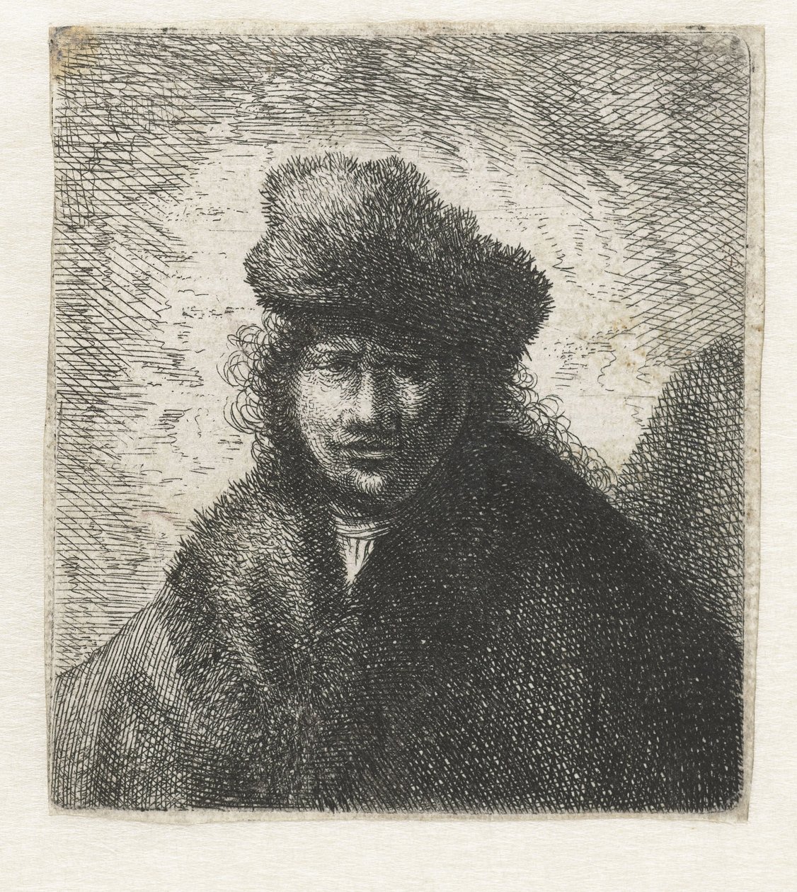 Autoritratto con cappello di pelliccia inclinato: busto da Rembrandt van Rijn