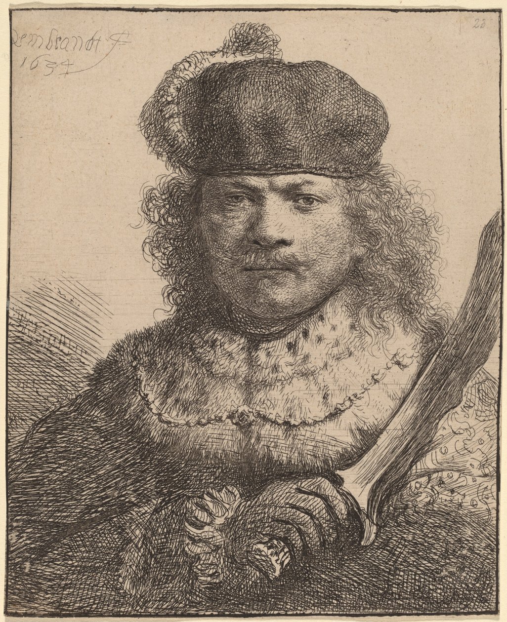 Autoritratto con sciabola alzata da Rembrandt van Rijn