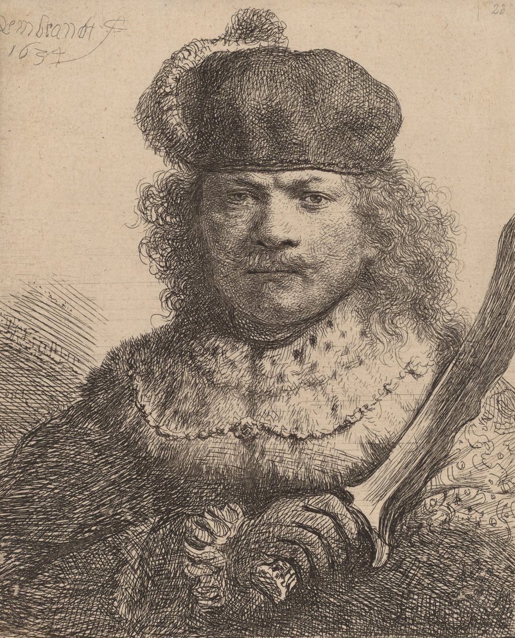 Autoritratto con sciabola alzata, 1634 da Rembrandt van Rijn