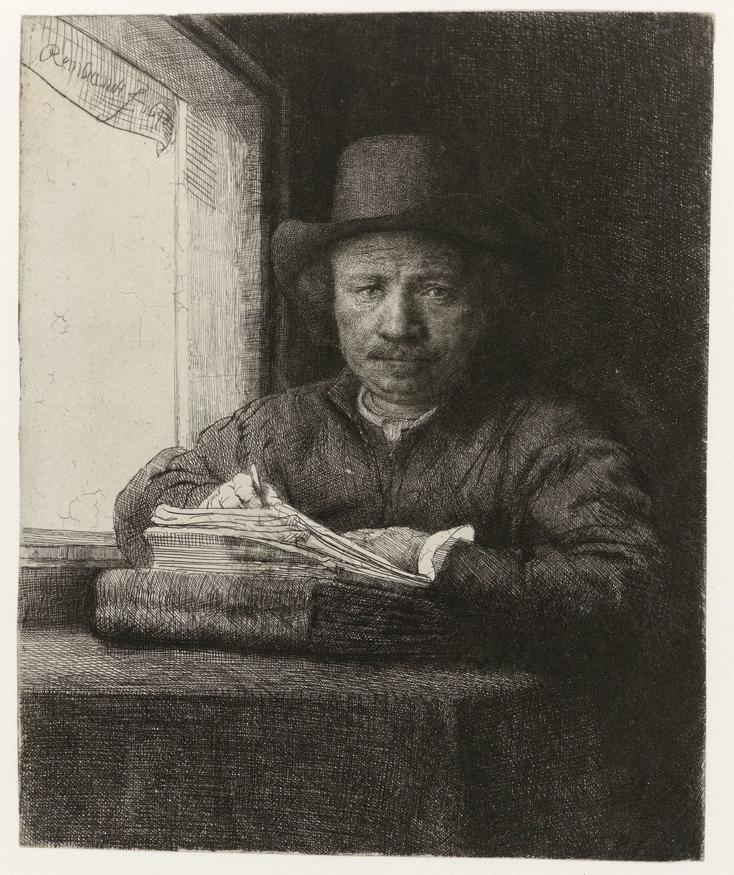Autoritratto, Incisione alla finestra da Rembrandt van Rijn