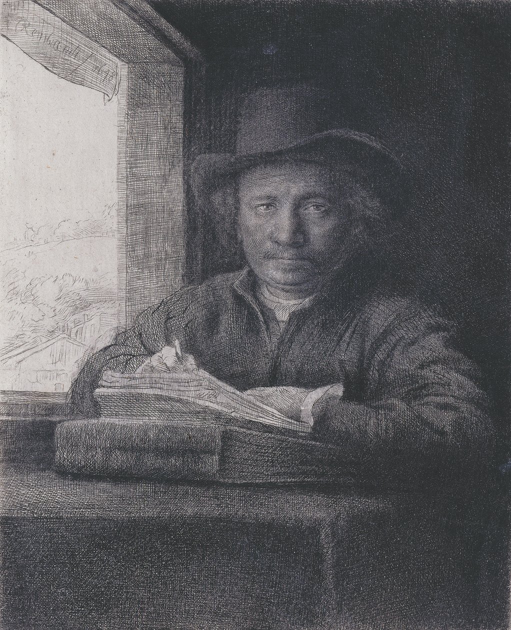 Autoritratto, Incisione alla finestra, 1648 da Rembrandt van Rijn
