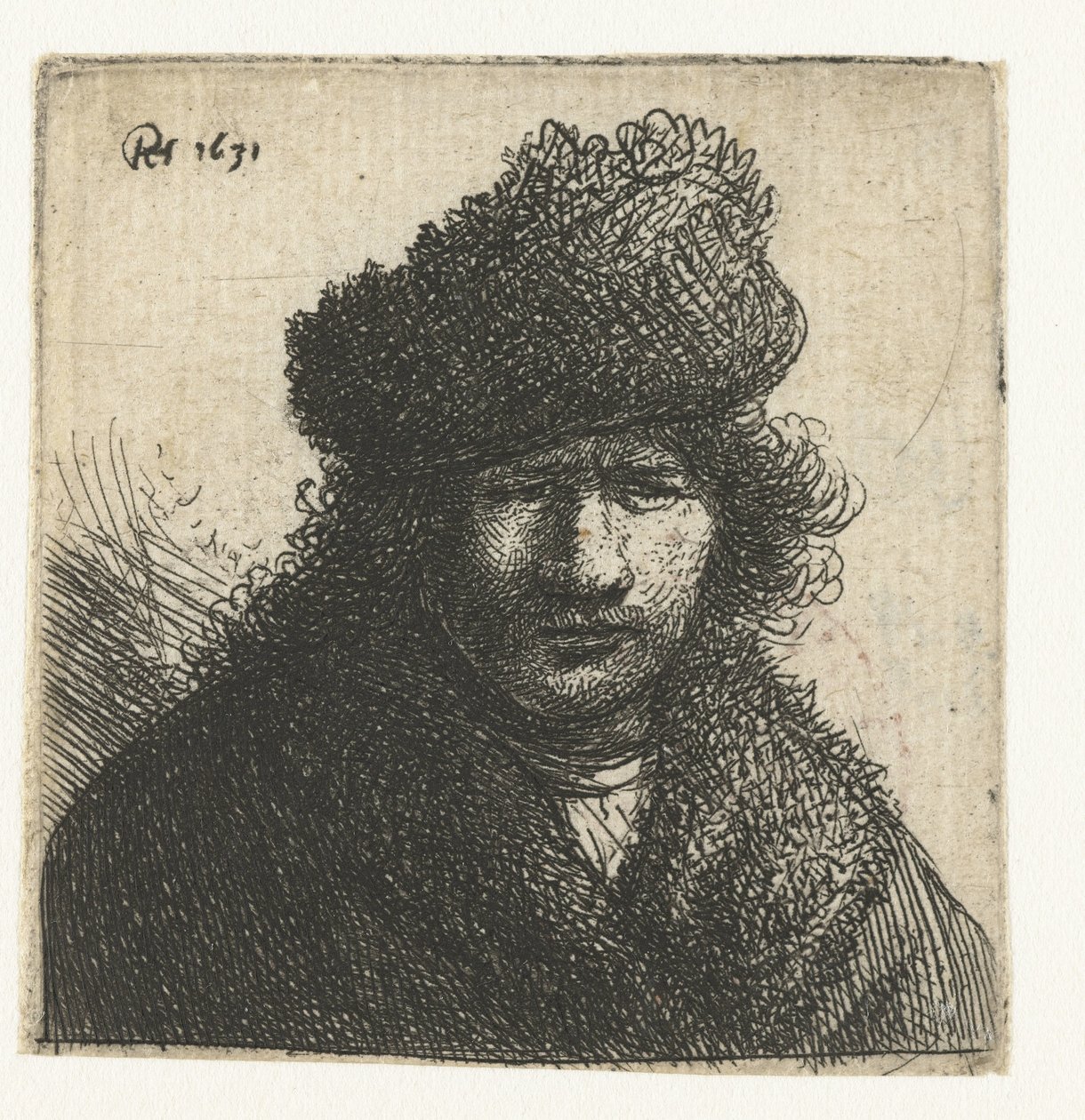 Autoritratto con cappello di pelliccia inclinato: busto da Rembrandt van Rijn