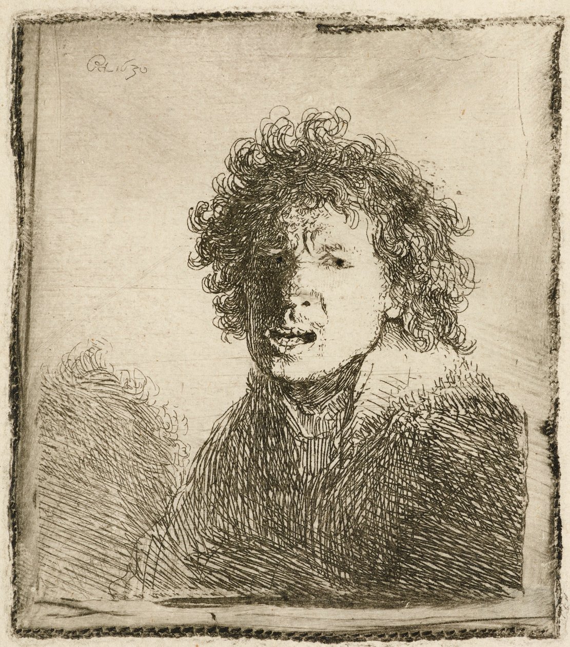 Autoritratto a bocca aperta, come se stesse urlando: busto da Rembrandt van Rijn