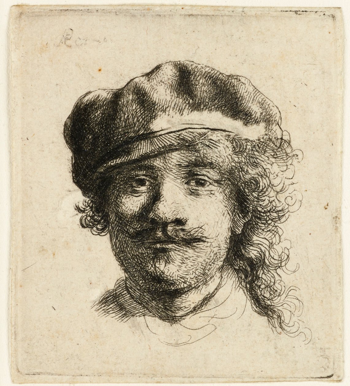 Autoritratto con berretto morbido: viso pieno, solo testa da Rembrandt van Rijn