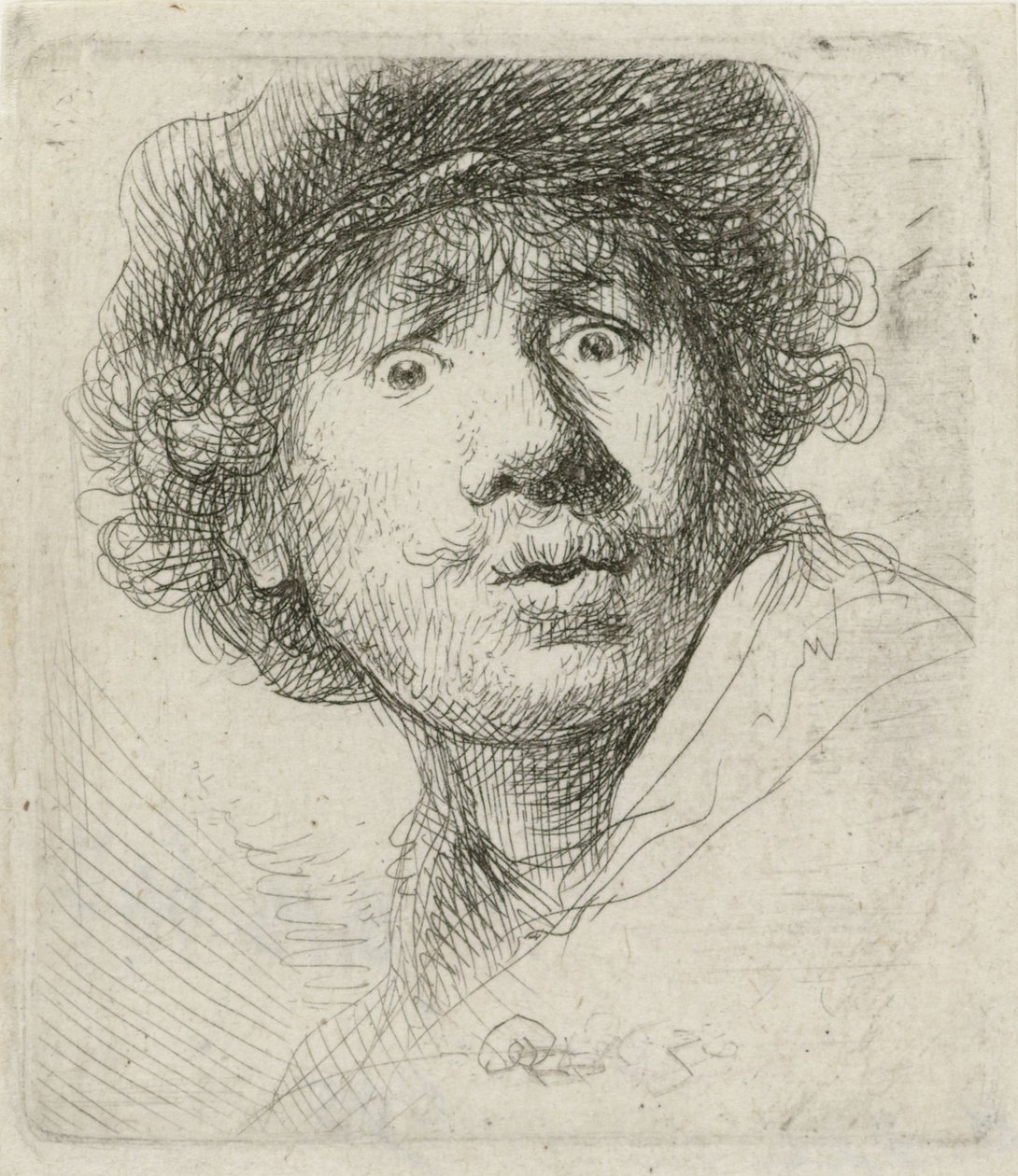 Autoritratto con berretto e occhi spalancati da Rembrandt van Rijn