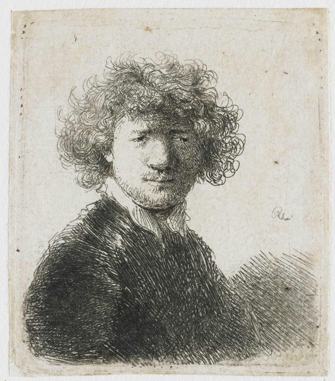 Autoritratto con capelli ricci e colletto bianco: busto da Rembrandt van Rijn