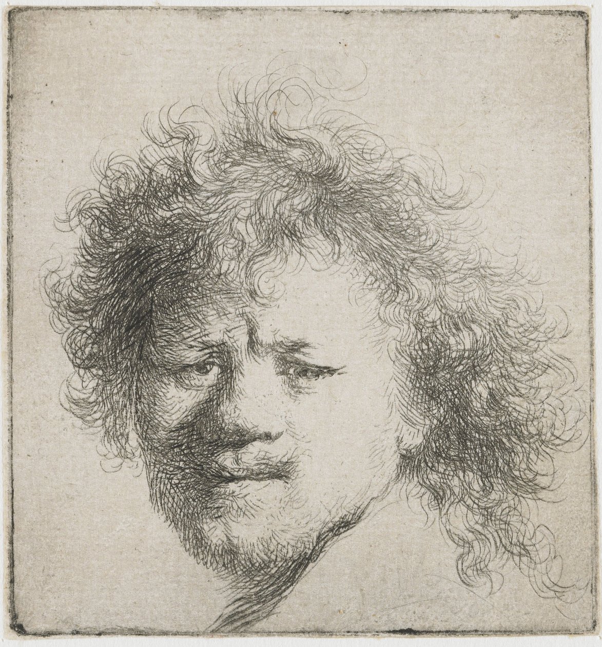 Autoritratto con capelli lunghi e folti: solo testa, ca 1631 da Rembrandt van Rijn