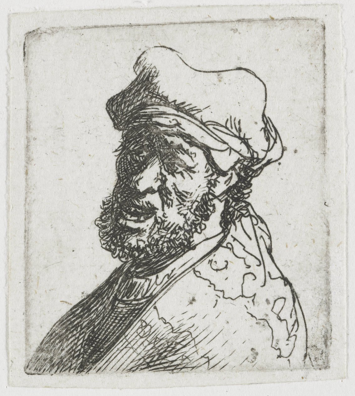 Foglio con studi di teste maschili: uomo che grida, tre quarti a sinistra: busto da Rembrandt van Rijn