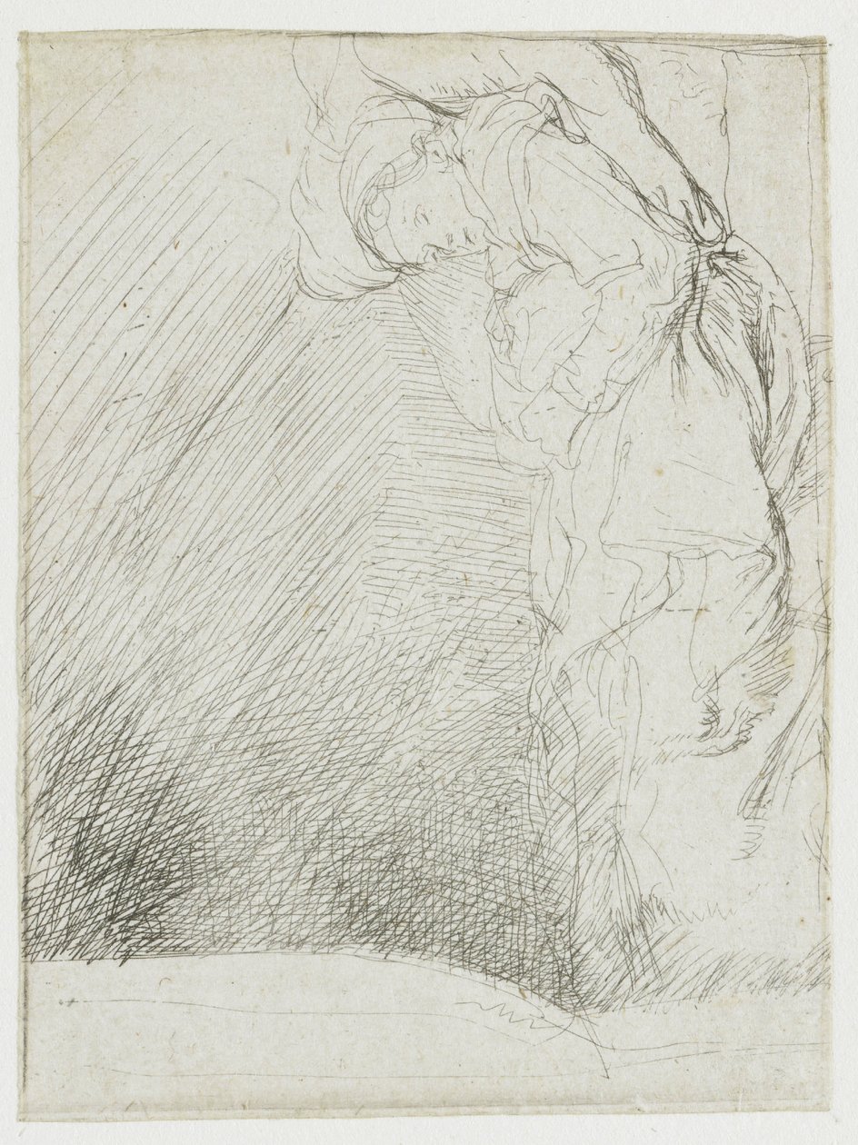 Foglio di studi, con una donna malata distesa a letto da Rembrandt van Rijn