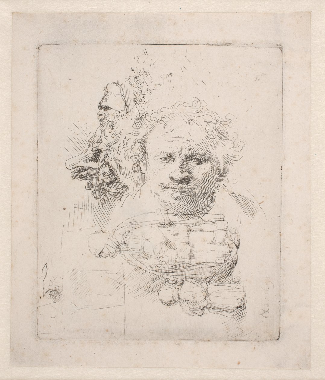 Foglio con studi raffiguranti il busto di Rembrandt, un mendicante, una donna e un bambino da Rembrandt van Rijn