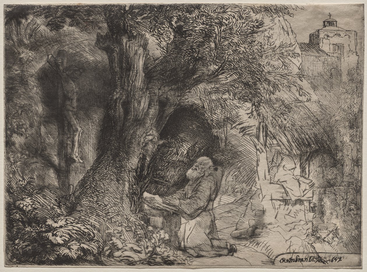 San Francesco che prega sotto un albero da Rembrandt van Rijn