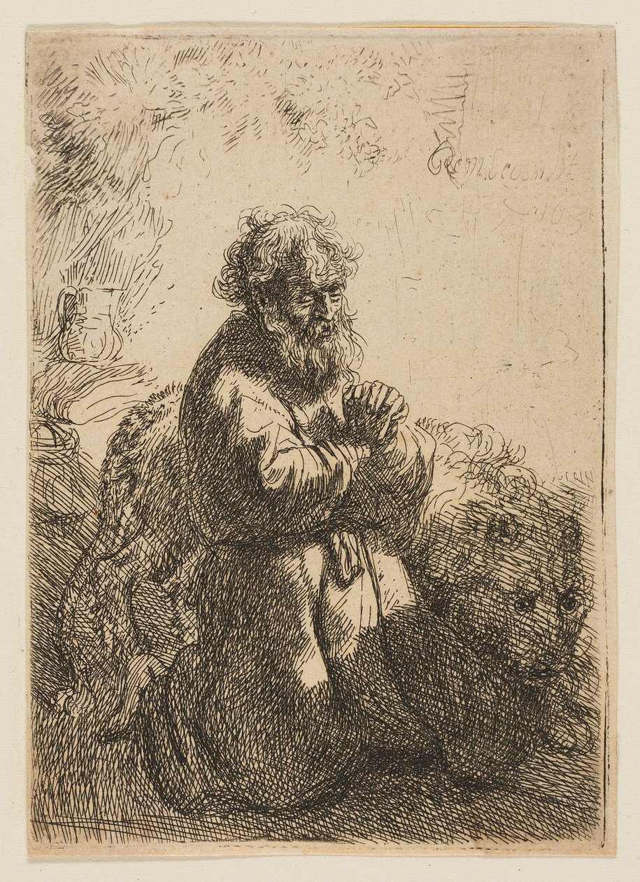 San Girolamo in Preghiera, Guardando in Basso da Rembrandt van Rijn