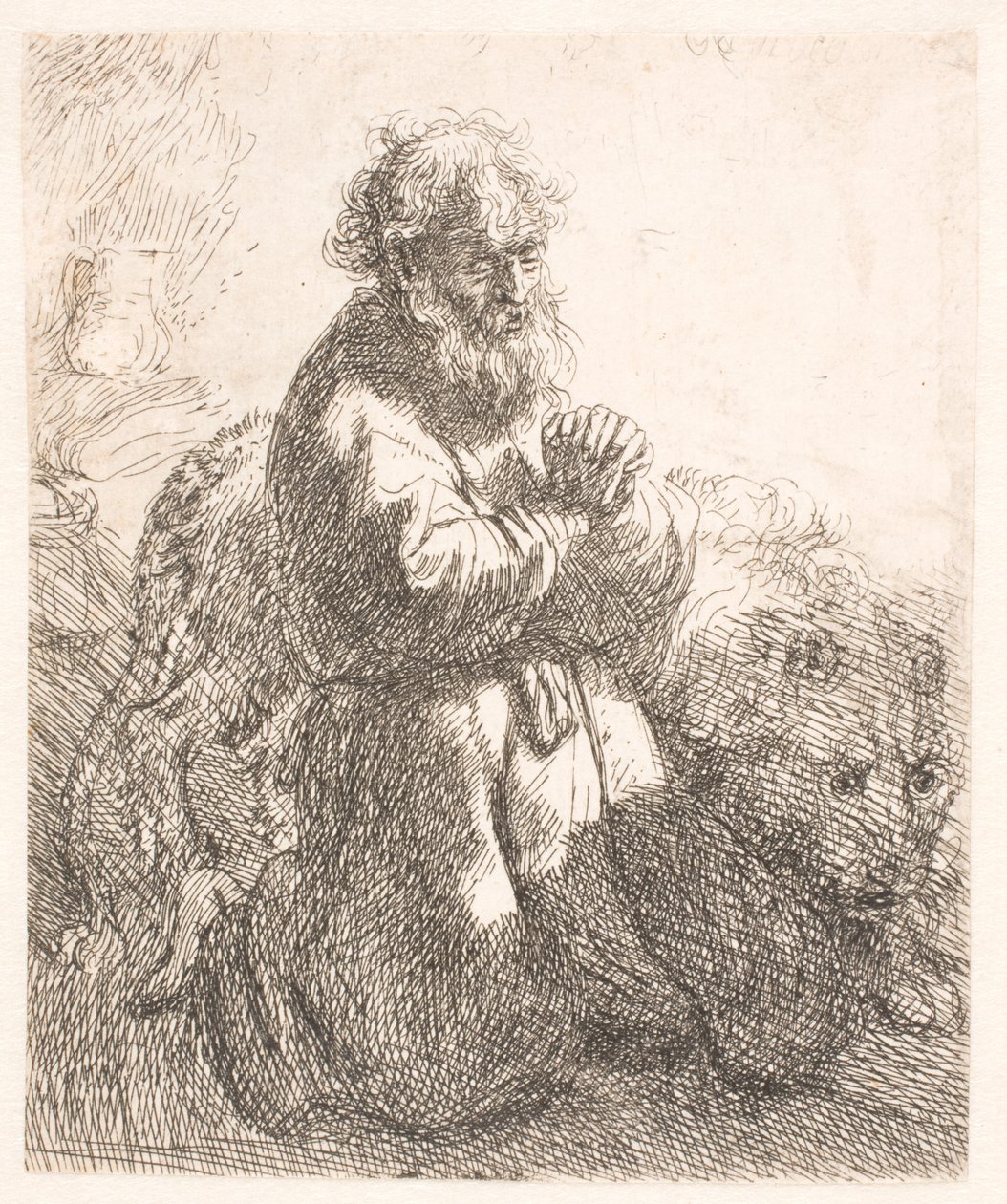 San Girolamo in ginocchio in preghiera, guardando in basso da Rembrandt van Rijn