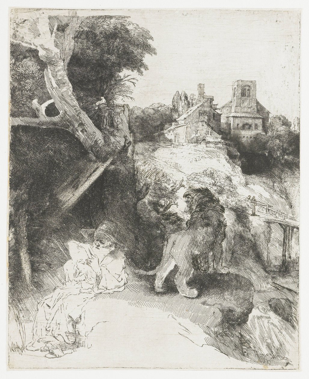 San Girolamo intento a leggere in un paesaggio italiano da Rembrandt van Rijn