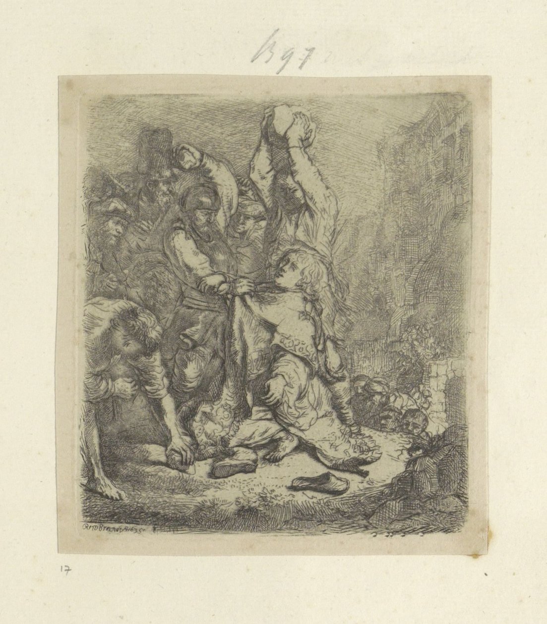 Lapidazione di Stefano (serie Recueil de quatre-vingt-cinq estampes originales) da Rembrandt van Rijn