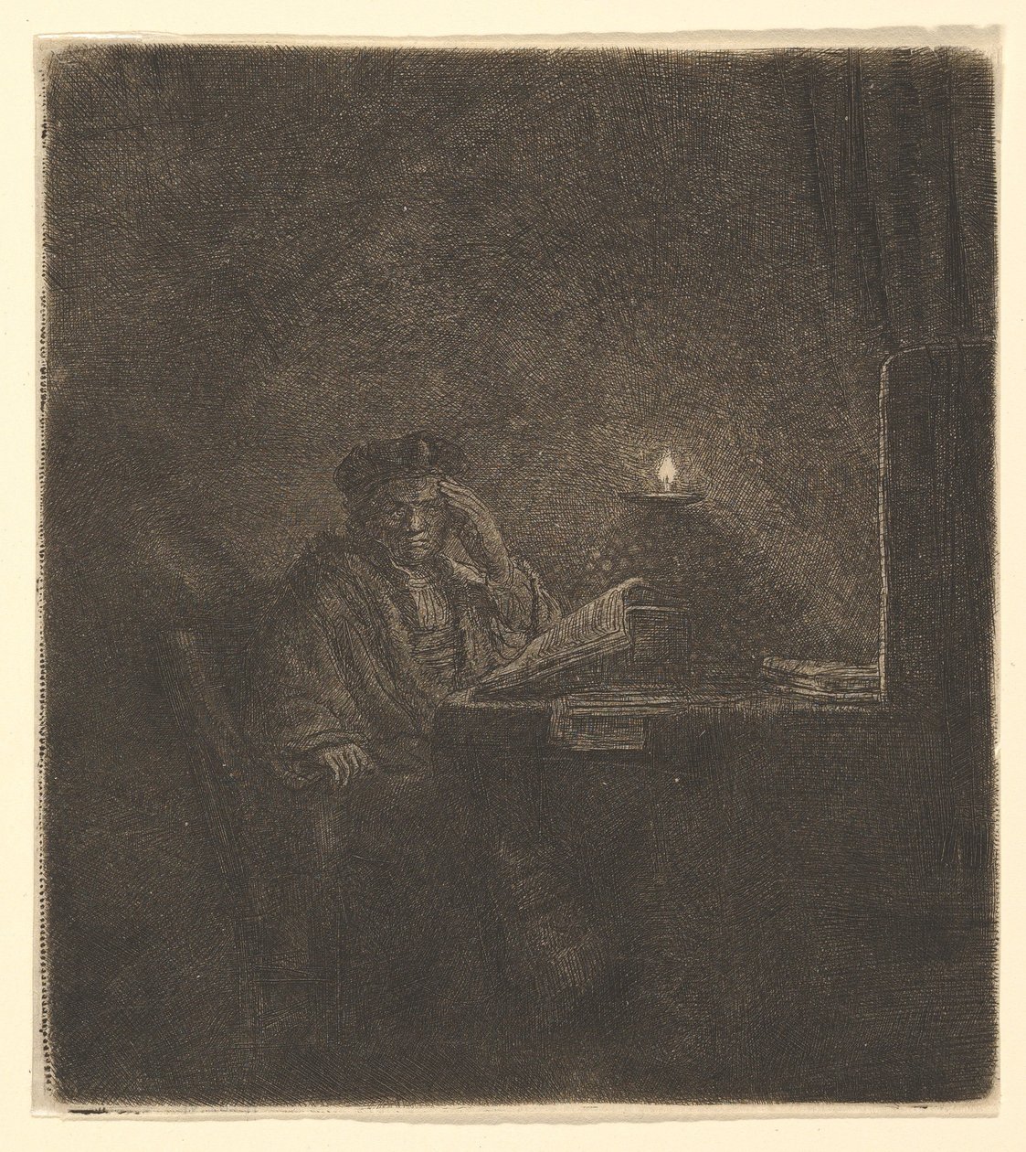 Studente a un tavolo alla luce di una candela, ca. 1642 da Rembrandt van Rijn