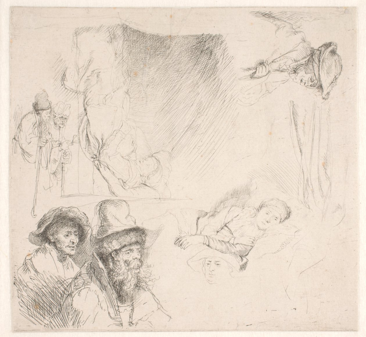 Foglio di studio, tra cui una donna a letto da Rembrandt van Rijn
