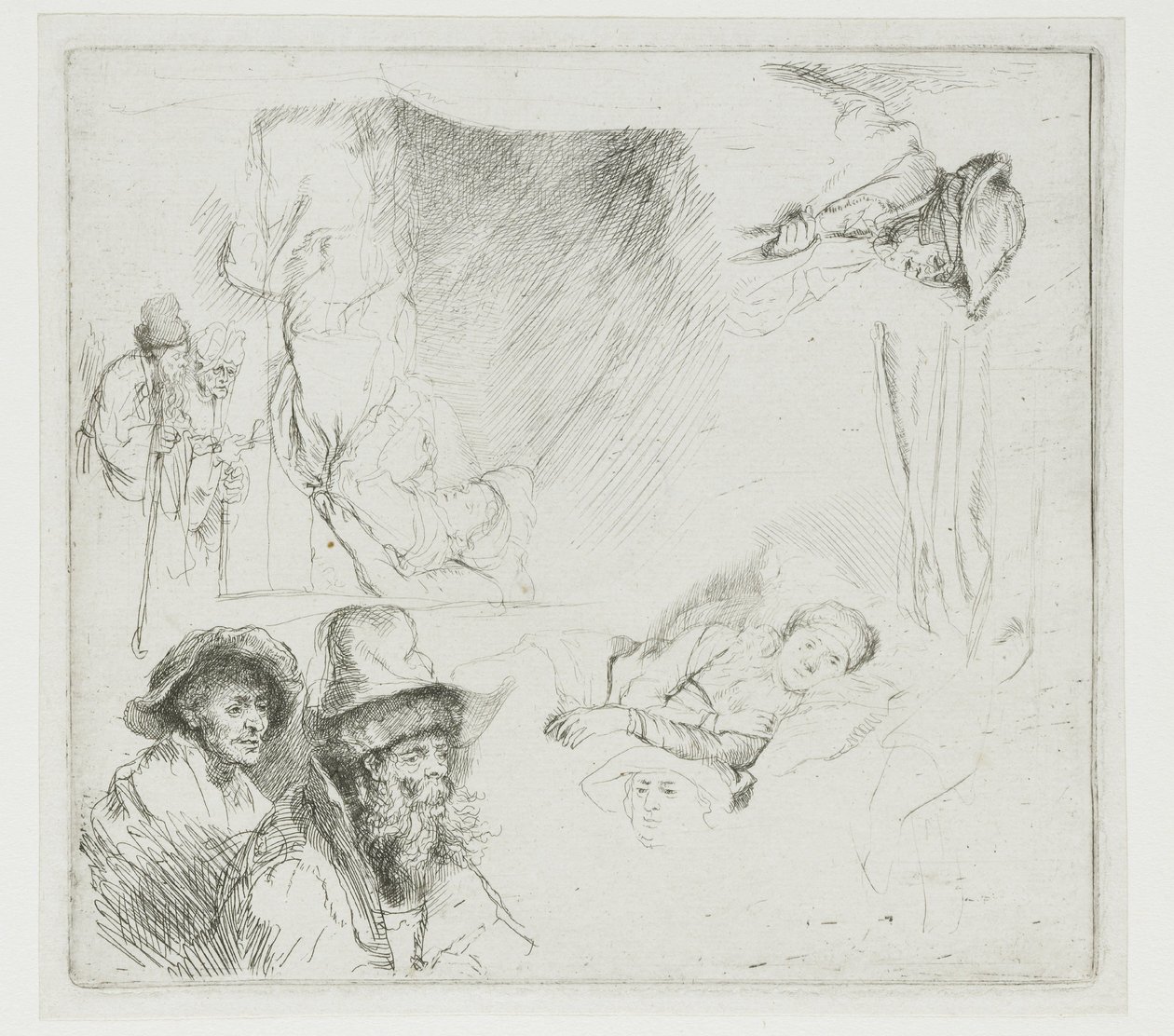 Foglio di studio con una donna malata a letto da Rembrandt van Rijn