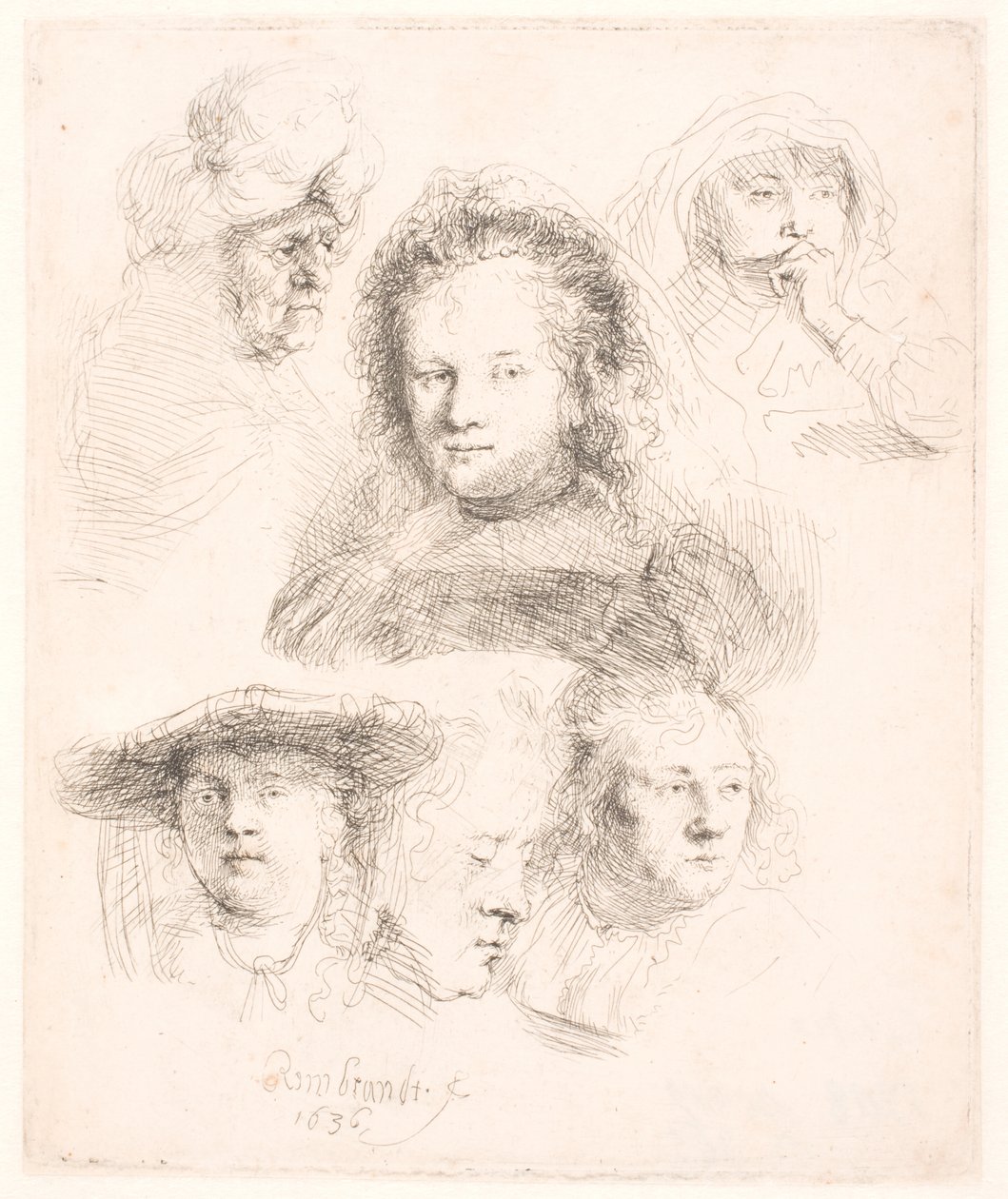 Studi della testa di Saskia e altri da Rembrandt van Rijn
