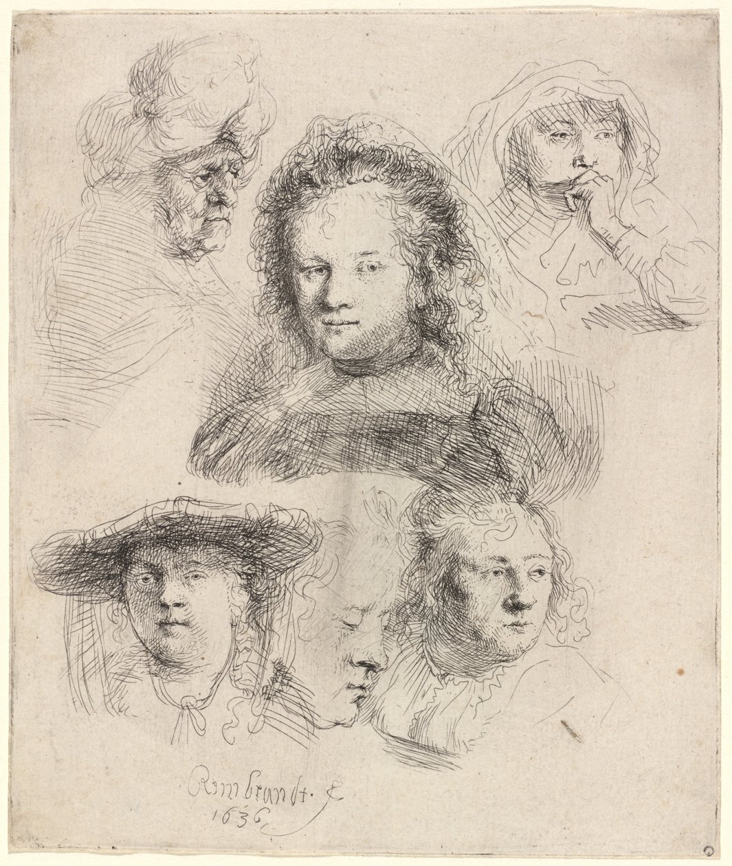 Studi della testa di Saskia e altri da Rembrandt van Rijn