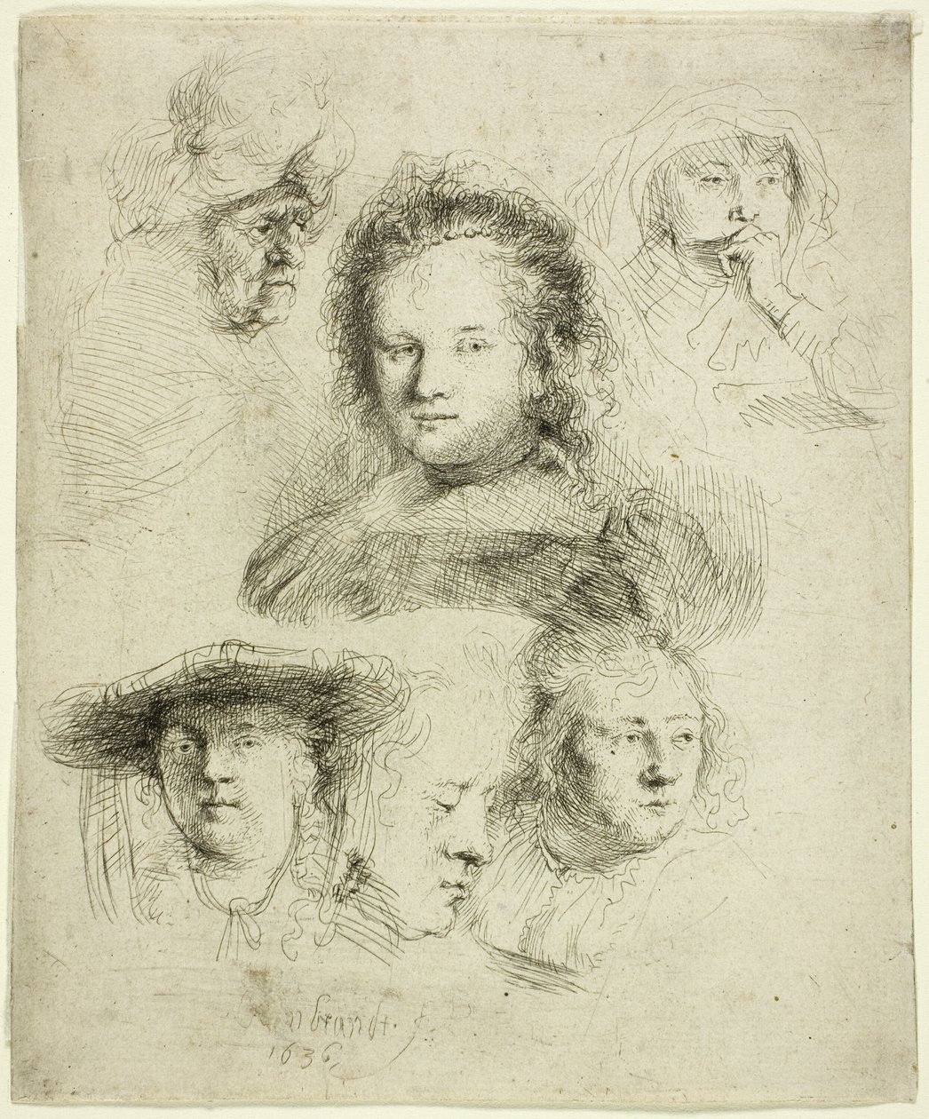 Studi della testa di Saskia e altri da Rembrandt van Rijn