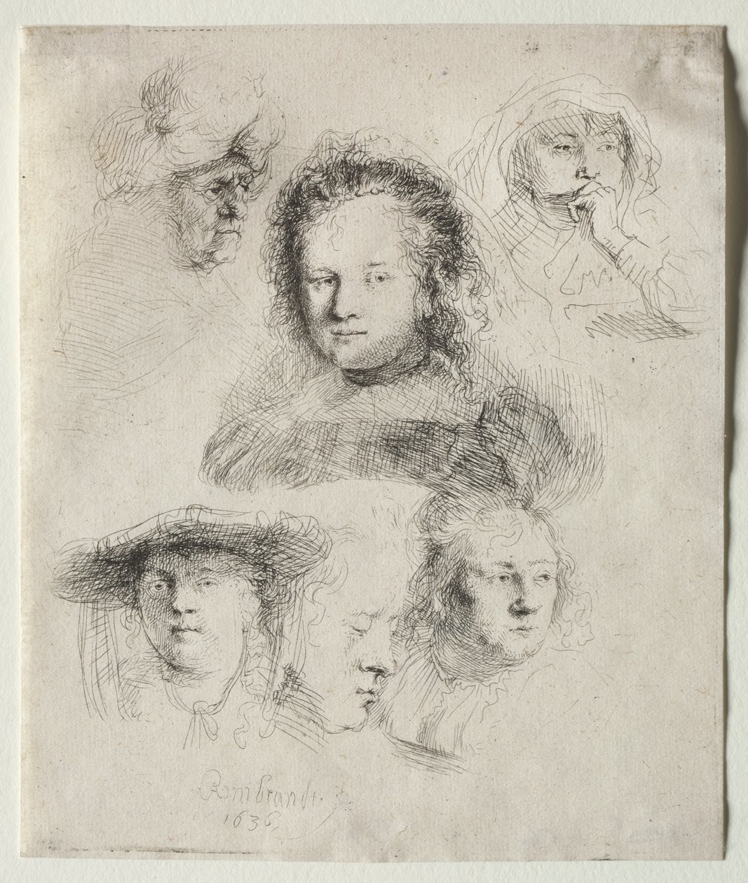 Studi della testa di Saskia e altri da Rembrandt van Rijn