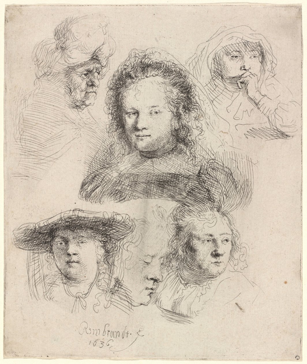 Studi sulla testa di Saskia e altri da Rembrandt van Rijn