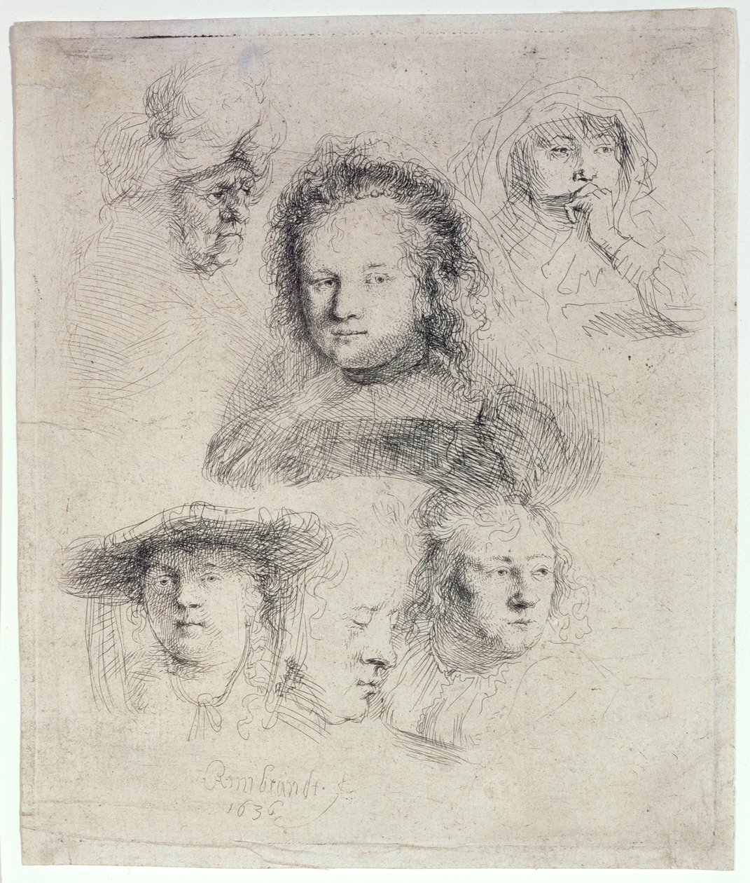 Studi sulla testa di Saskia e altri da Rembrandt van Rijn