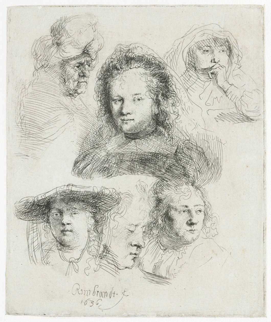 Studi della testa di Saskia e altri da Rembrandt van Rijn