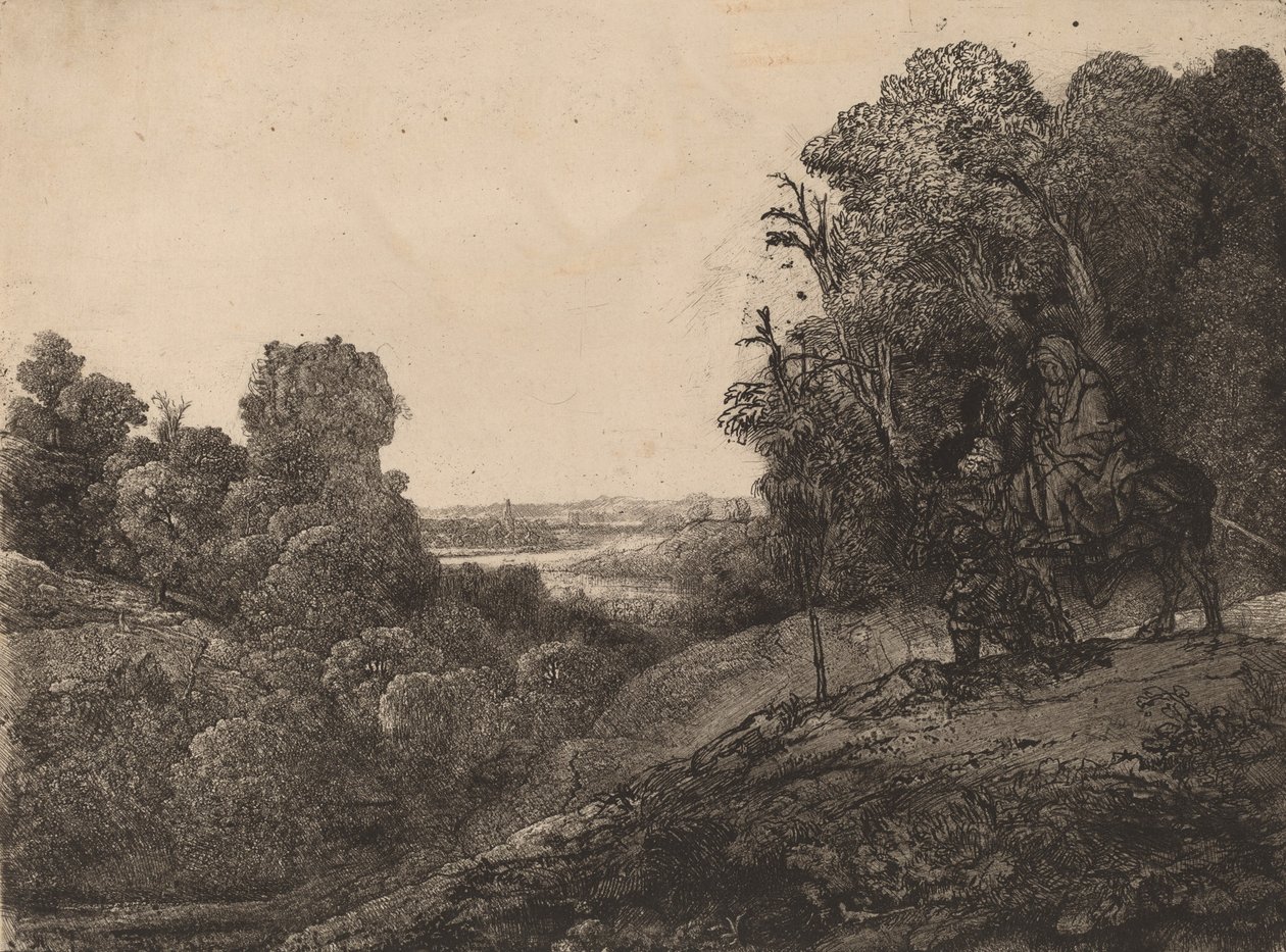 La fuga in Egitto: alterato da Seghers, c. 1653 da Rembrandt van Rijn