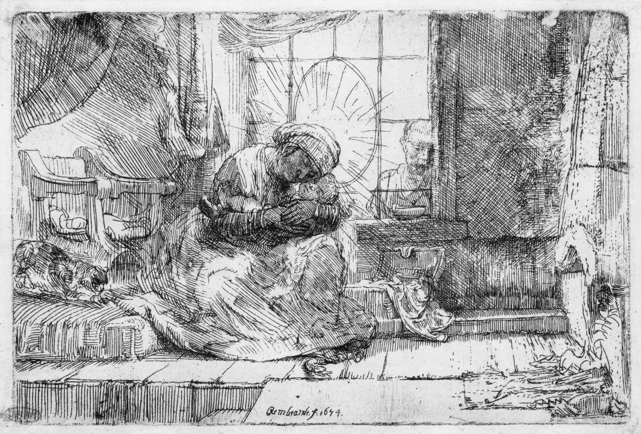 La Sacra Famiglia con un gatto da Rembrandt van Rijn
