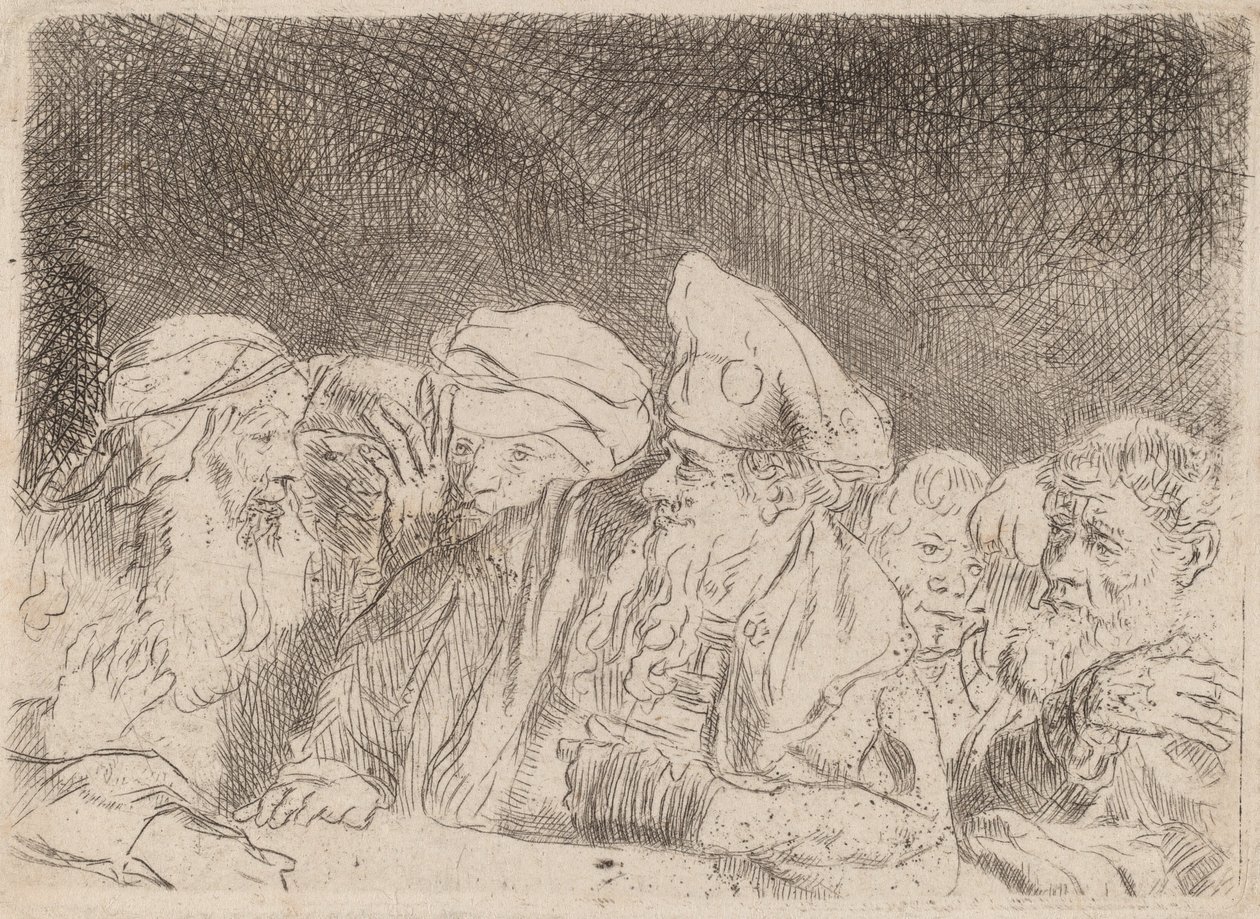 I farisei che dibattono (frammento dalla stampa dei cento fiorini) da Rembrandt van Rijn