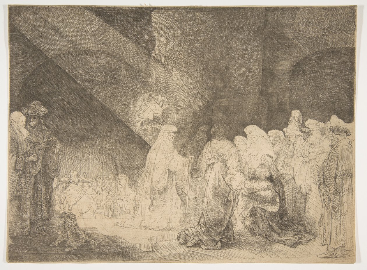 La presentazione al tempio: Tavola oblungo da Rembrandt van Rijn